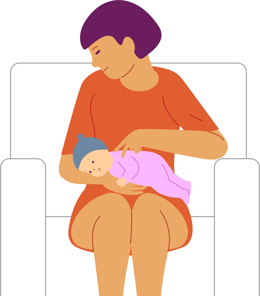 Tummy rest on an adult’s lap, step 4