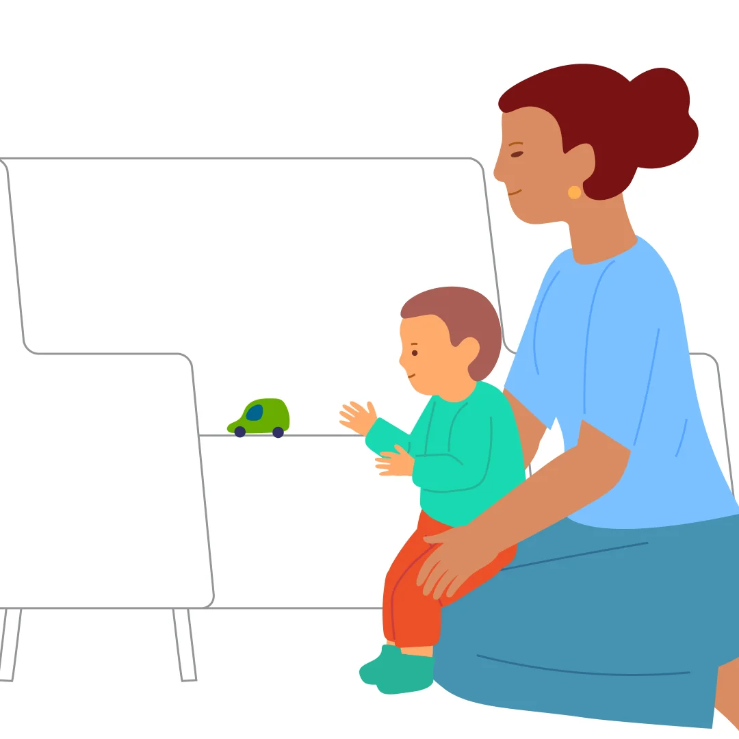 Illustration for “Stand Up to a Support from Sitting”, step 1: Kneel on the floor, sitting back on your heels in front of the couch.