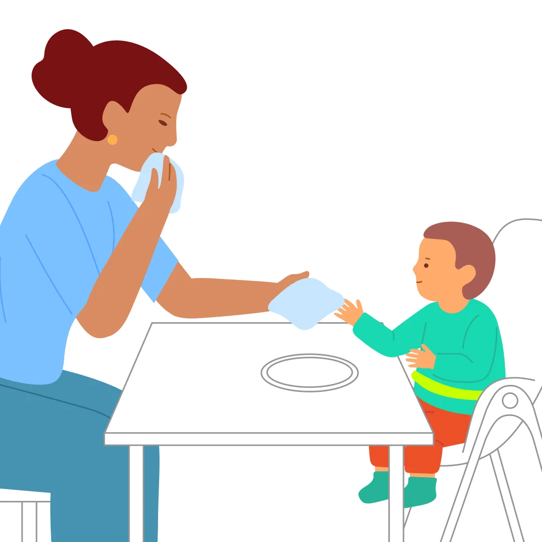 Illustration for ““I Feed Myself!” Bite-Sized Food”, step 4: When finished, say: “That was so tasty!” Offer a napkin to wipe their mouth and hands.