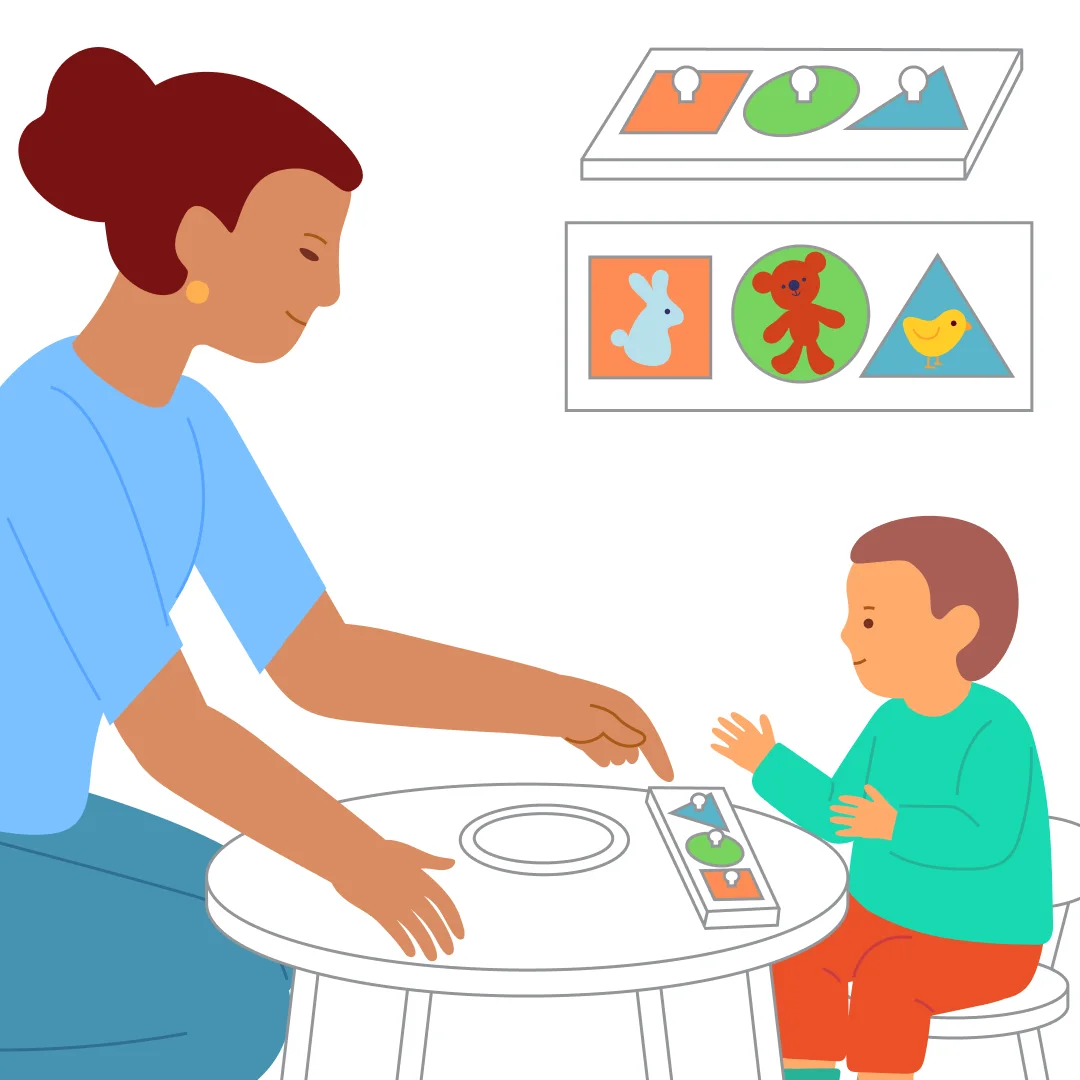 Illustration for “Shape Matching: Circles, Square, and Triangle”, step 1: For this game, you need a Segen board or puzzle frames with a circle, square, and triangle, each with a handle.