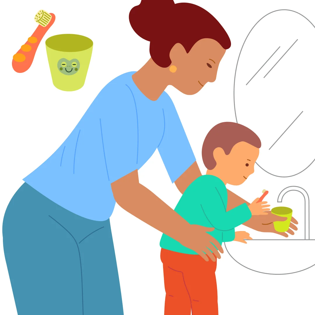 Illustration for “Brush Teeth Without Toothpaste”, step 1: For this activity, you’ll need: - а small synthetic toothbrush (head no larger than 1.5 cm) with a comfy handle (about 10 cm) that has rubber or silicone grips.