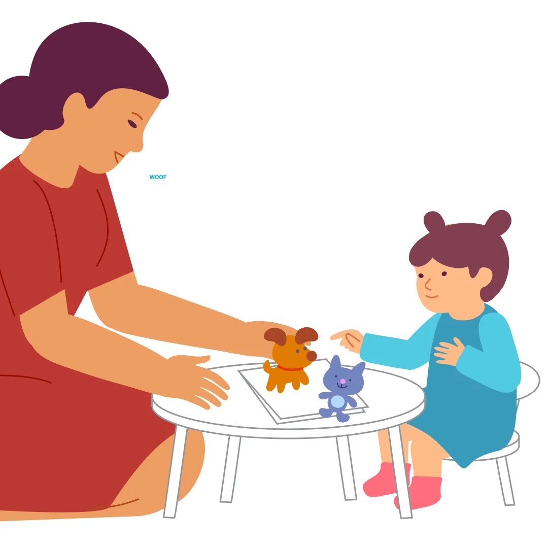 Illustration for “"Who Called You?"”, step 3: Hide both the kitty and the doggy behind the screen at the same time.