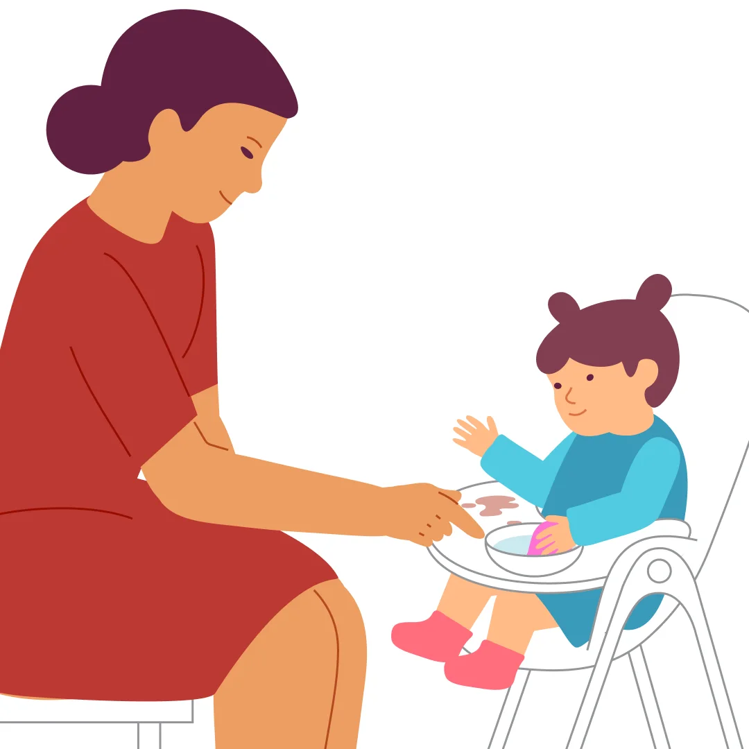Illustration for “Wipe the Table”, step 2: Explain, "The washcloth is dry, it needs to be wet.".