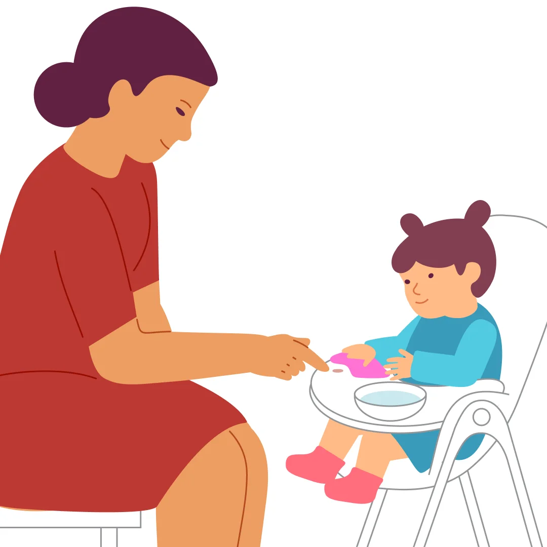 Illustration for “Wipe the Table”, step 4: Then say, "Now we need to wet the washcloth again.