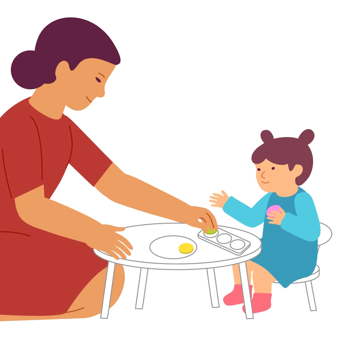 Illustration for “Round Shapes”, step 2: Place the first shape into a hole.
