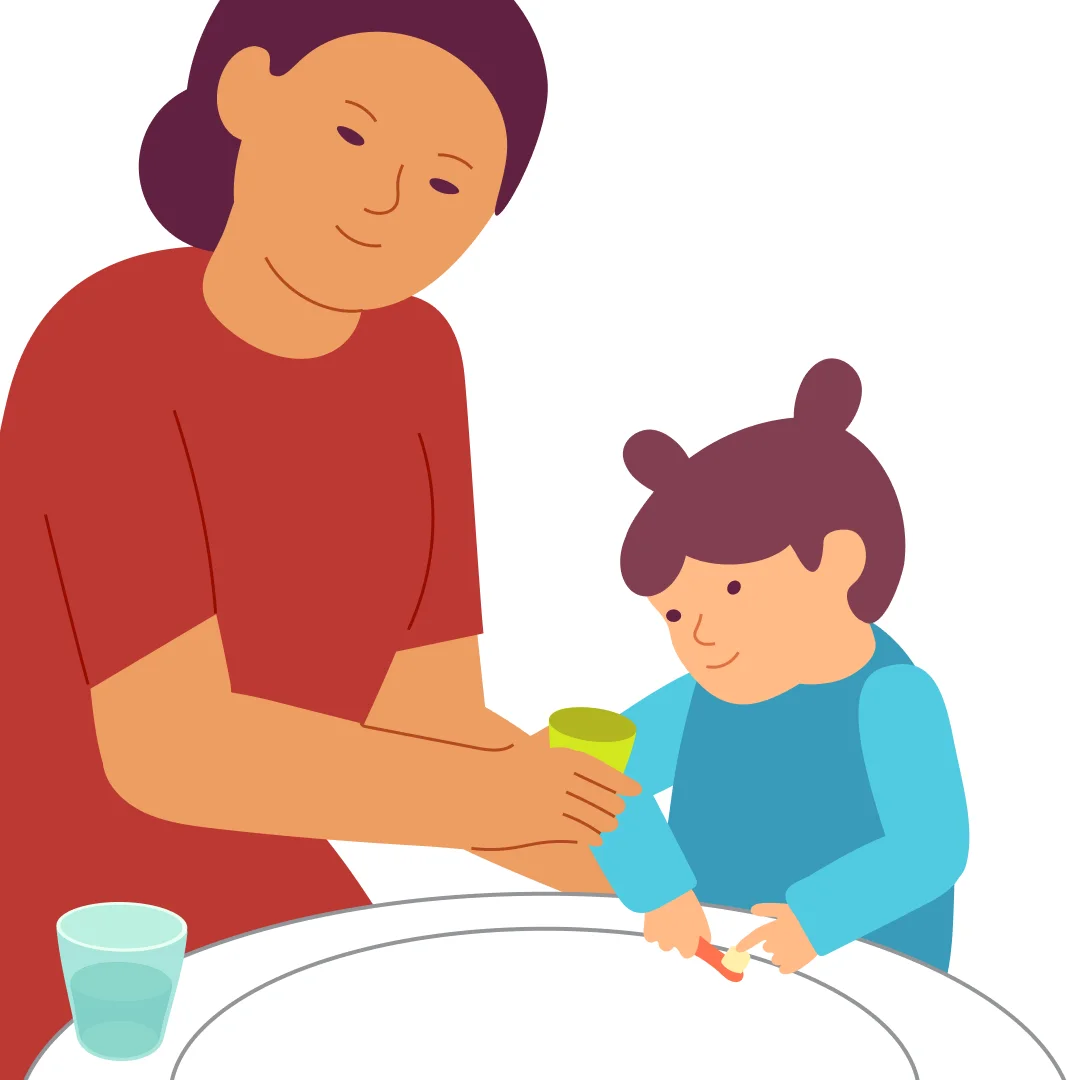 Illustration for “Brush-Brush, Teeth!”, step 2: Offer the toothbrush to the child so they can touch and hold it.
