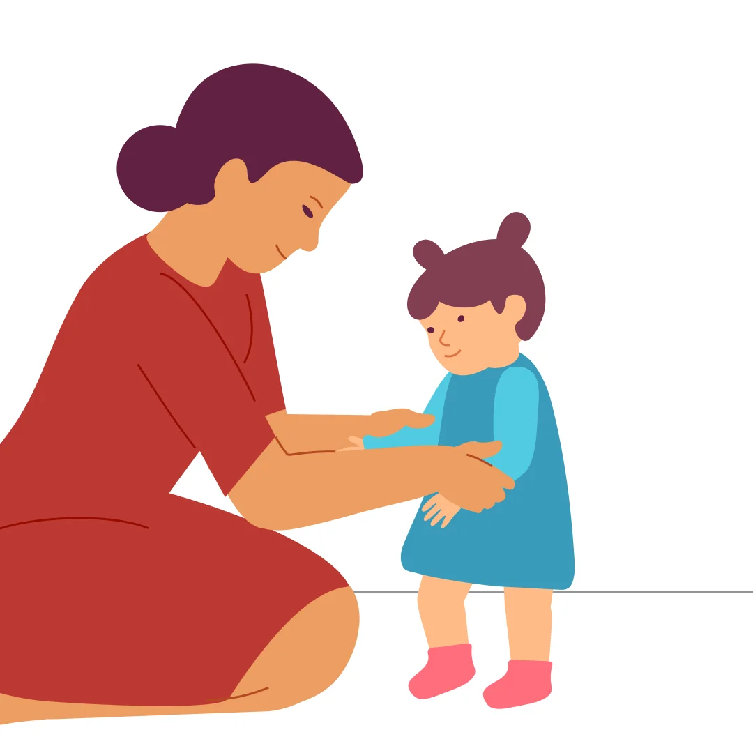 Illustration for “Show What We Did”, step 4: Stand up with your child.