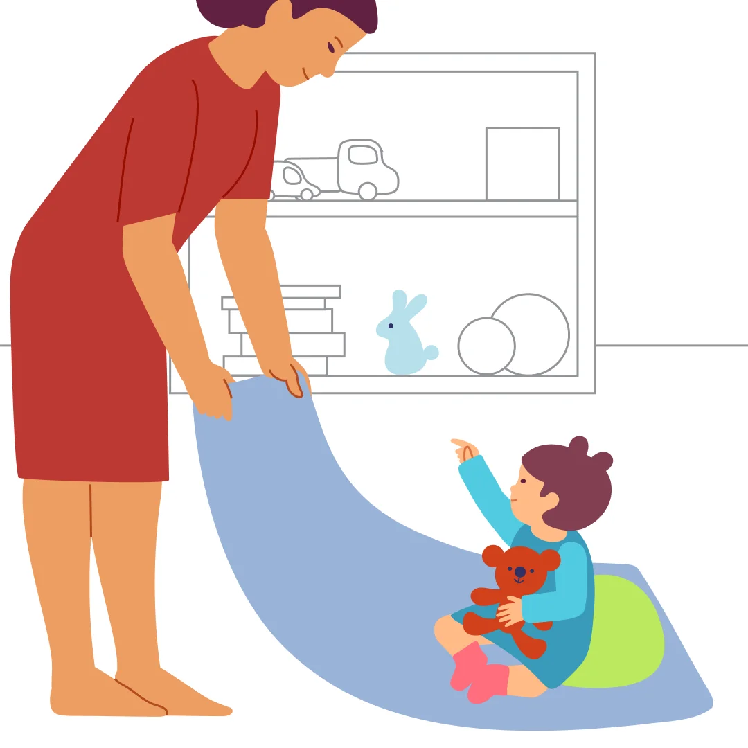Illustration for “Blanket Ride”, step 3: Ask your child, “Shall we go to the Bunny?