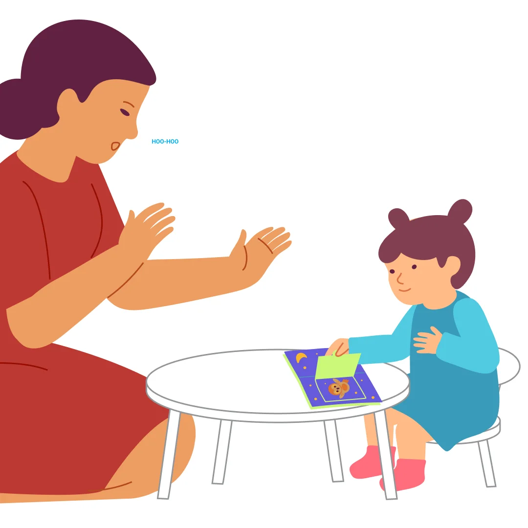 Illustration for “Who Is This?”, step 1: Sit next to your little one.