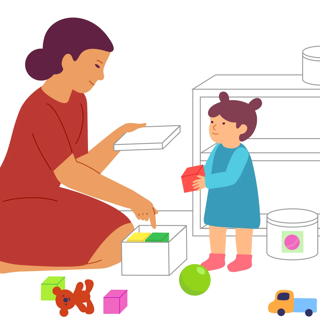 Illustration for “Tidy Up the Room!”, step 1: Get a few boxes, baskets, or containers with lids in different shapes — round and square.
