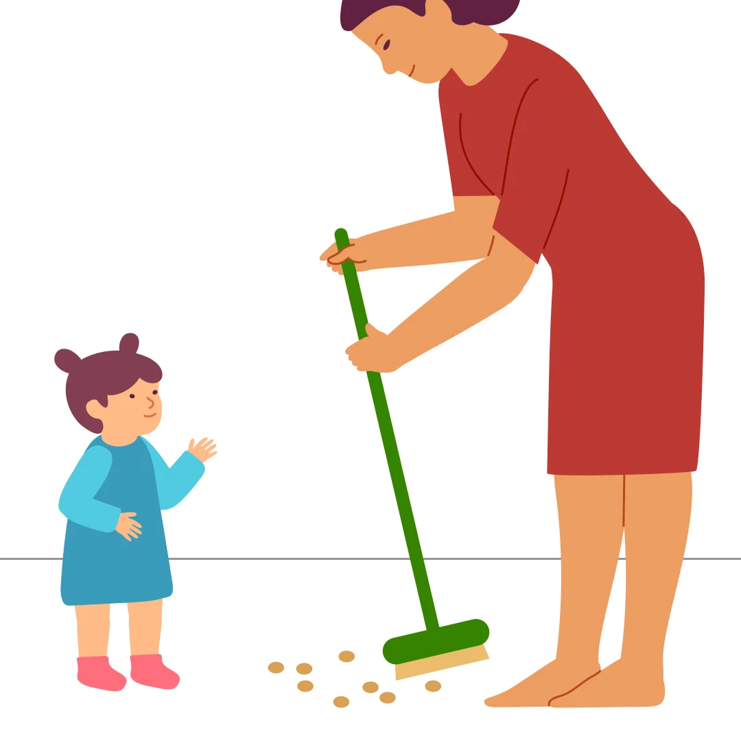 Illustration for “Home Helpers”, step 1: For yourself, take a regular broom.