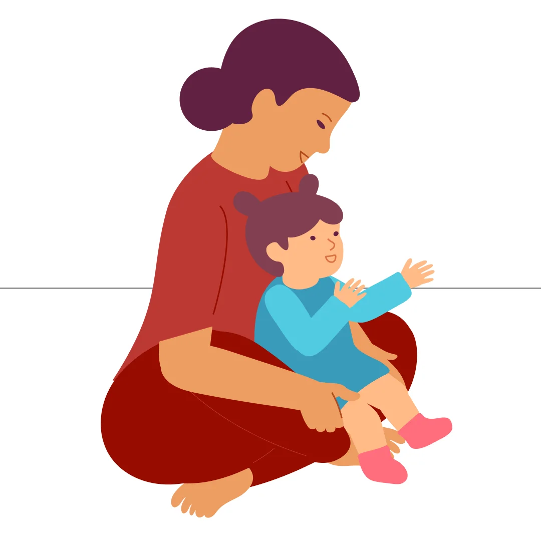 Illustration for “The Muffin Man”, step 2: Tell your child what happens first: “I’m going to knead the dough.” With gentle pressing motions, go over the shoulders, arms, back, shins, and feet.