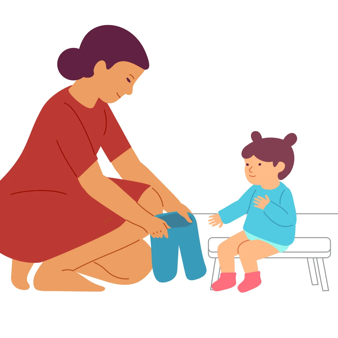 Illustration for “Get Dressed”, step 1: Get a pair of loose, easy-to-pull-on pants ready.