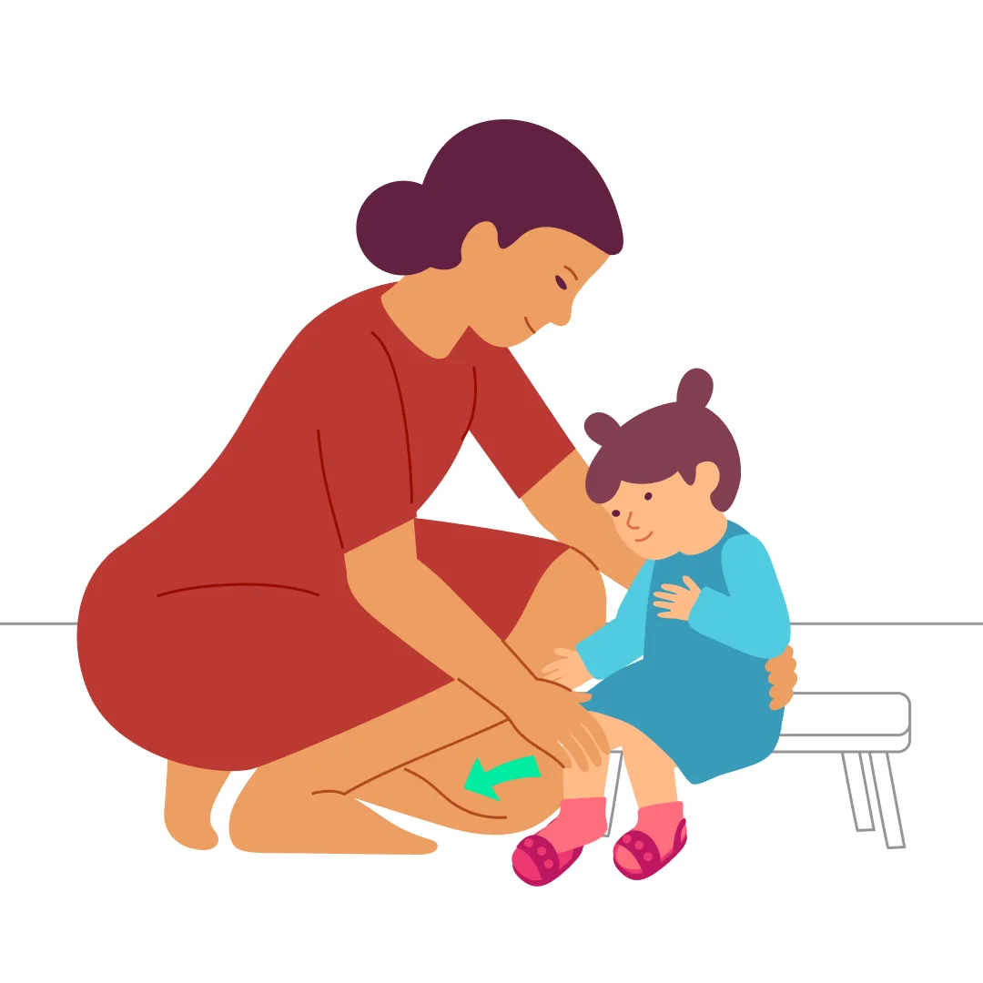 Illustration for “Put On Shoes”, step 3: Guide their foot into the shoe if they’re having trouble.