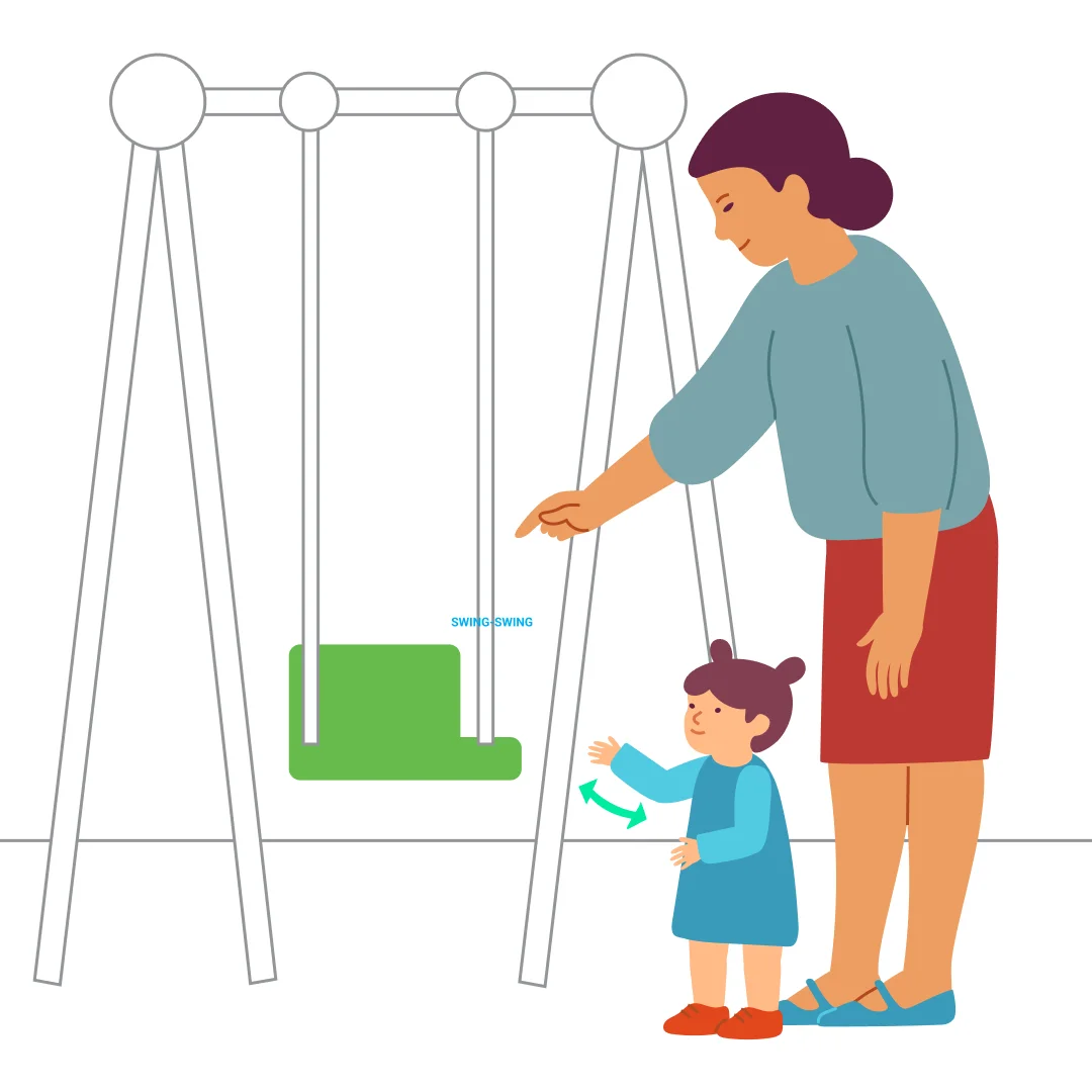 Illustration for “"Swing-Swing, Sing!"”, step 1: At the playground, point out the swings.