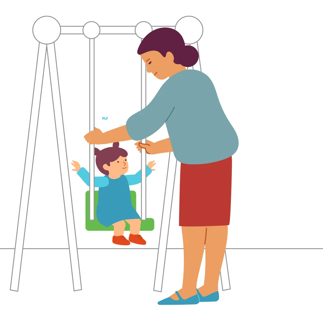 Illustration for “"Swing-Swing, Sing!"”, step 3: Pause in the song and stop the swing so your child can remember and fill in a word.