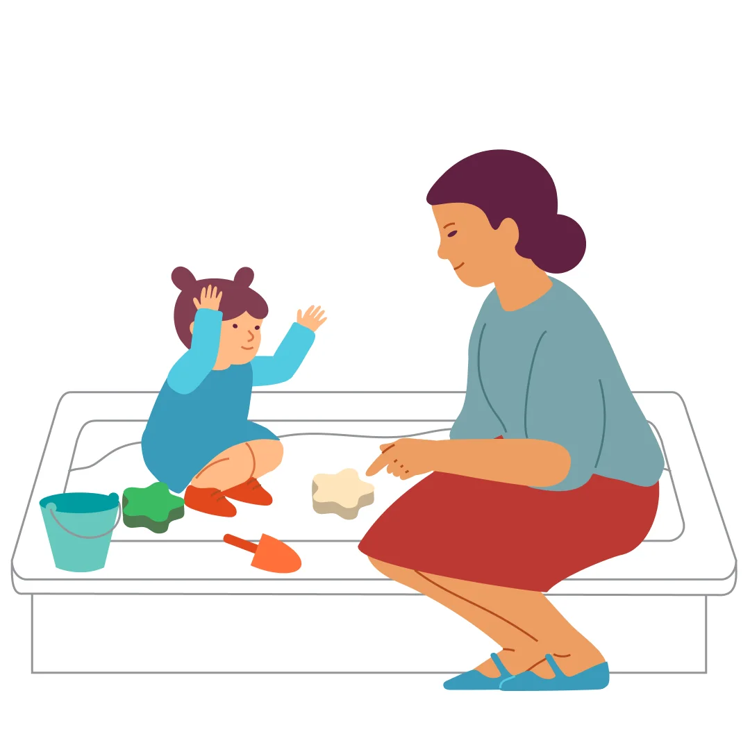 Illustration for “Sandbox, Molds”, step 4: Lift off the mold and comment on what you made: “Look, a fish!