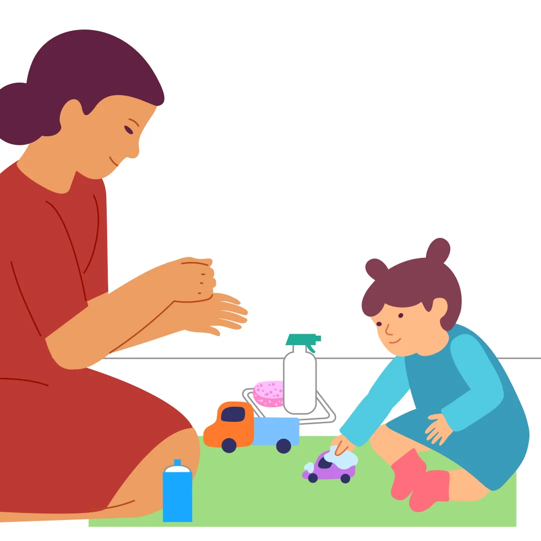 Illustration for “Car Wash with Cars”, step 2: Offer your child a second car.