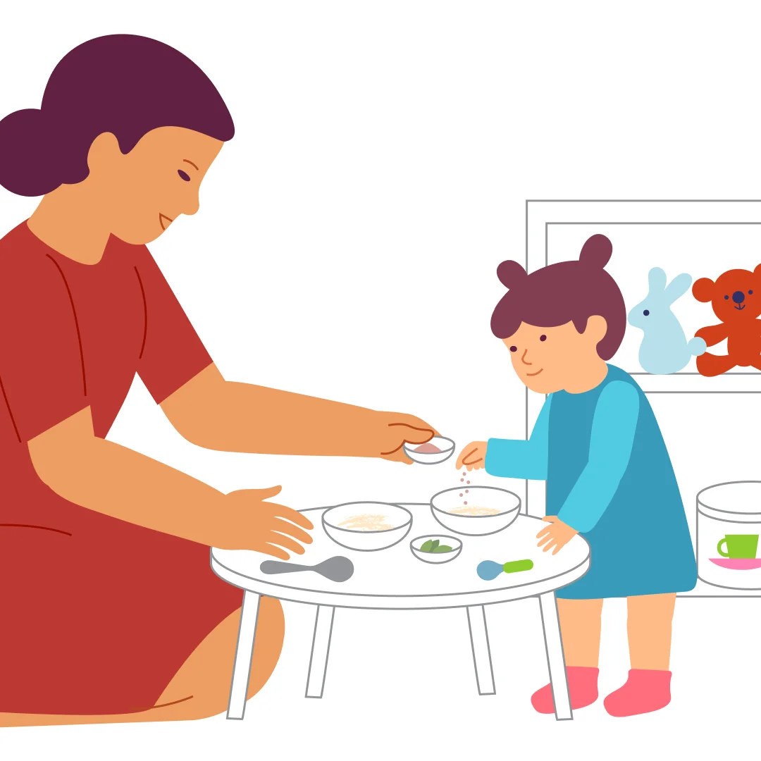 Illustration for “Cooking Magic Soup”, step 2: Bring the cinnamon jar up to your child and ask: “Do you like the smell?