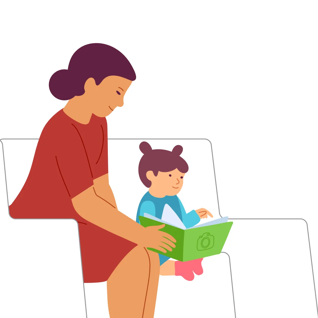 Illustration for “Photo Memories”, step 1: Prepare a photo album or a folder with pictures of family members doing everyday things.
