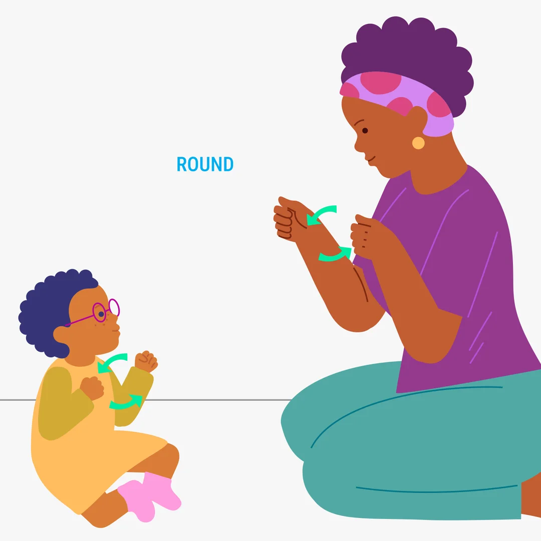 Illustration for “The Wheels on the Bus: An Action Rhyme”, step 1: Sit comfortably facing each other.