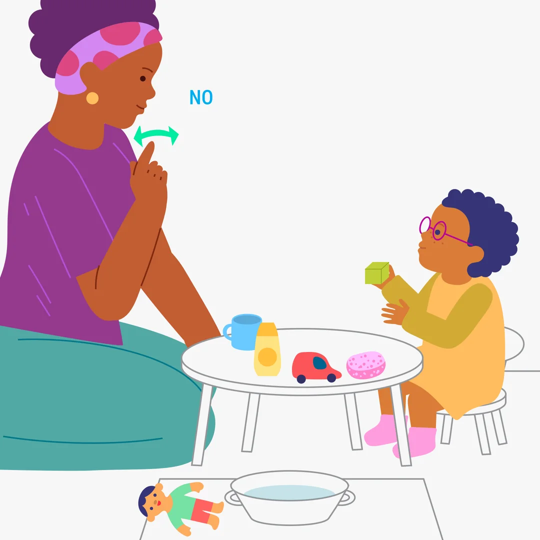 Illustration for “Getting Dolly Ready for Her Bath”, step 3: Ask: “What else do we need for bathing?” If your child chooses correctly (for example, the towel): “Correct!