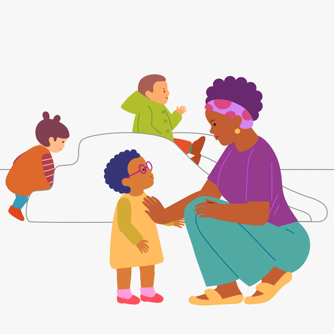 Illustration for “Walk Fun”, step 2: When you get to the slide, explain: “Look, all the children want to go on the slide.