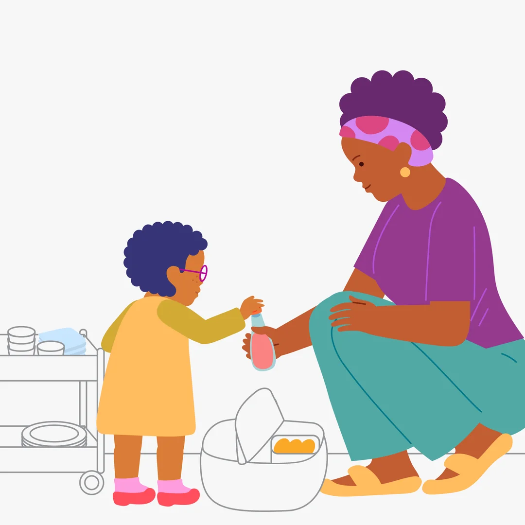 Illustration for “Going on a Picnic”, step 2: Prepare the food you need in advance and show it to your child one by one.