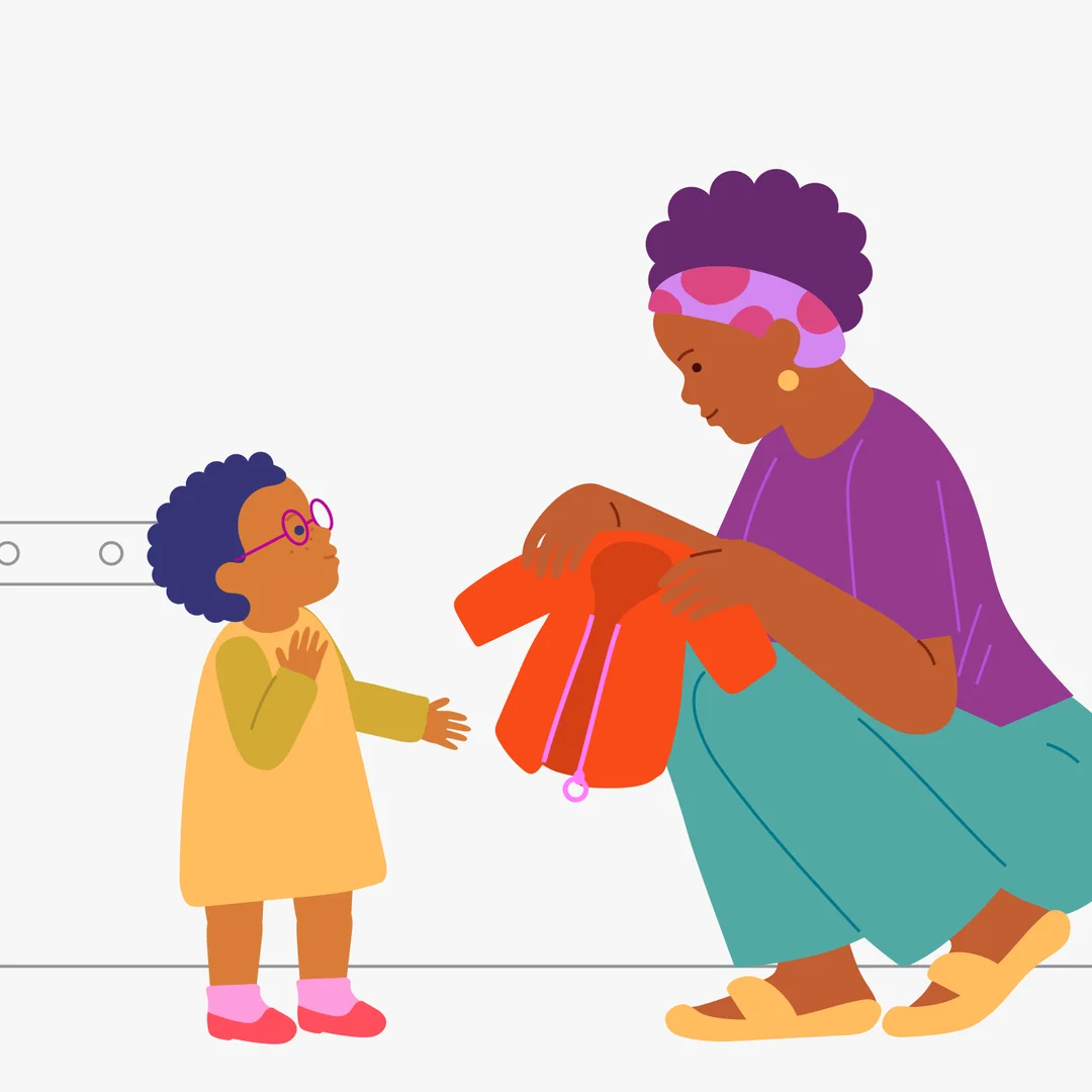 Illustration for “Going for a Walk: Zipping Up the Jacket”, step 1: Beforehand, check: does the zipper slider move easily?