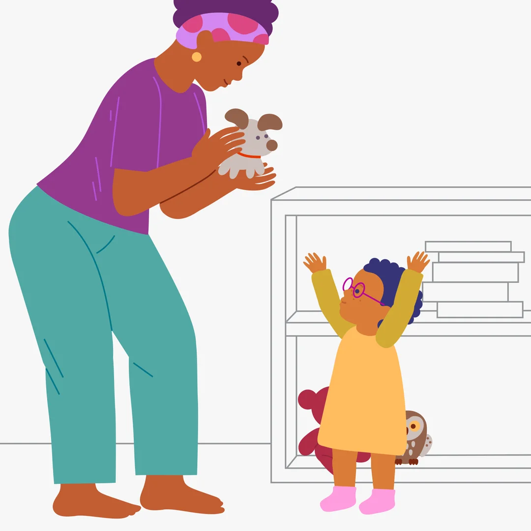 Illustration for “Find Your Toy”, step 3: Praise your child warmly: “Well done!