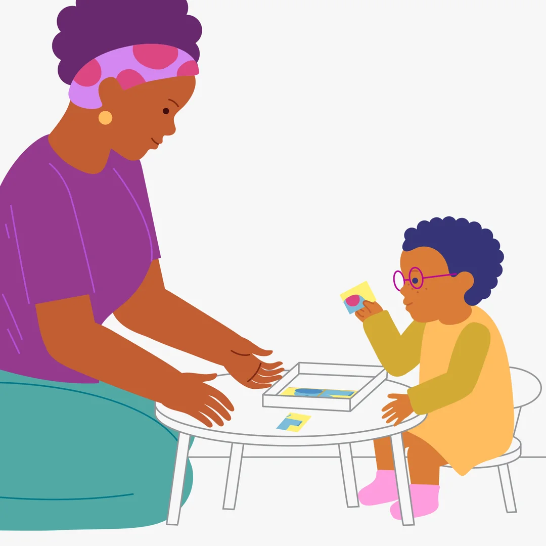 Illustration for “Puzzle Time”, step 2: Invite the child to put the puzzle together: “Look, I took the picture apart.