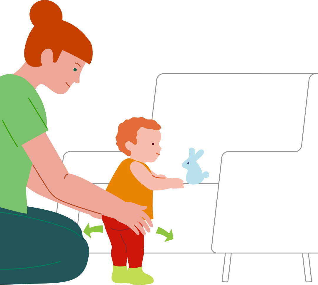 Taking a few side-steps while holding onto something, step 2