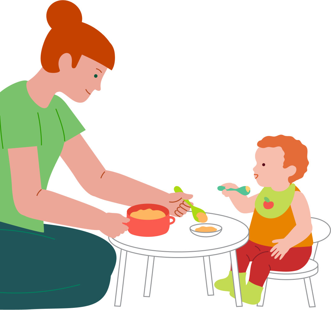 Mmm, what tasty porridge—eating with a spoon all by himself, step 4