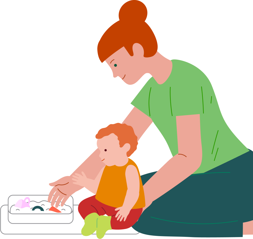 Sensory box fun: searching for toys in a tub of grains or peas, step 2